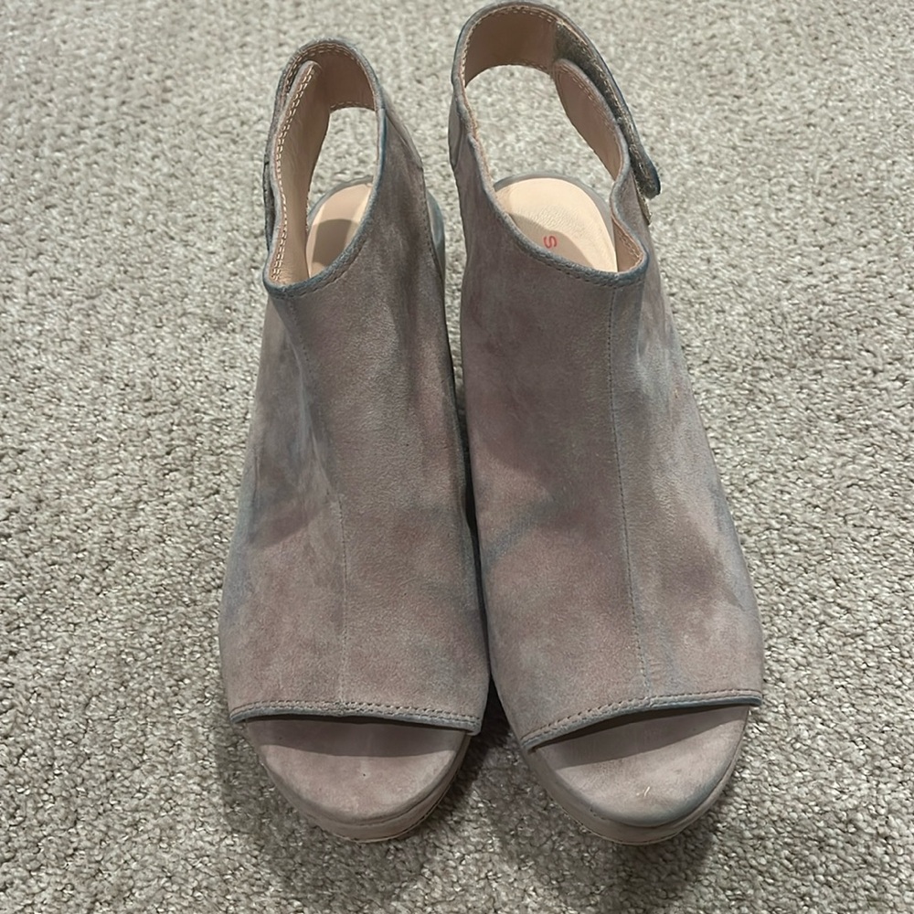 Sacha London Leather Suede Peep Toe Wedge Sandals